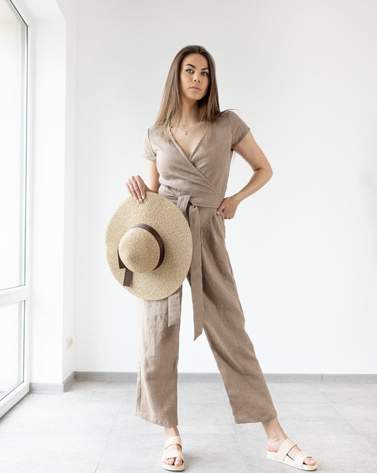 Linen wrap jumpsuit MILA with belt