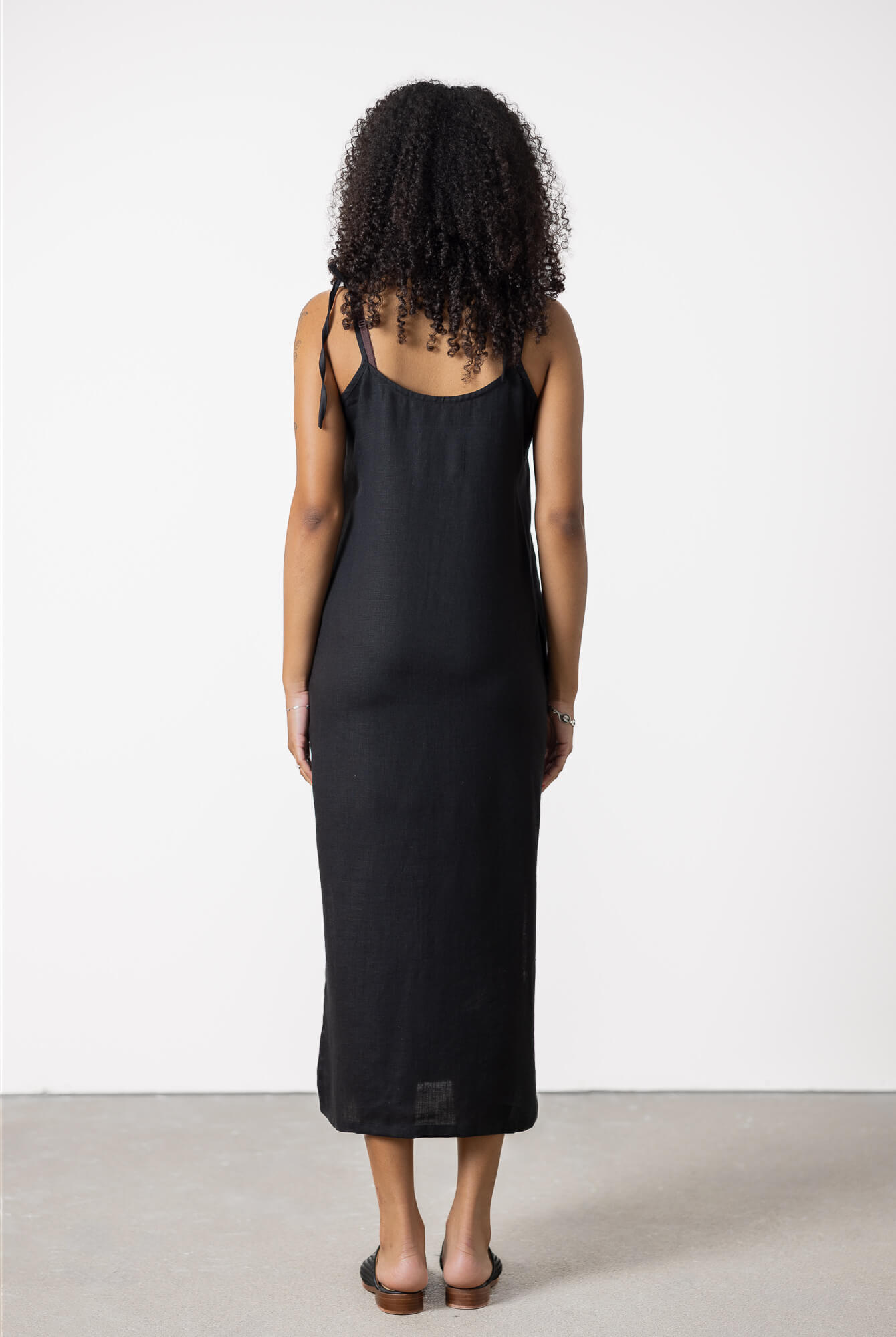 Black Linen Slip Dress Monserrat