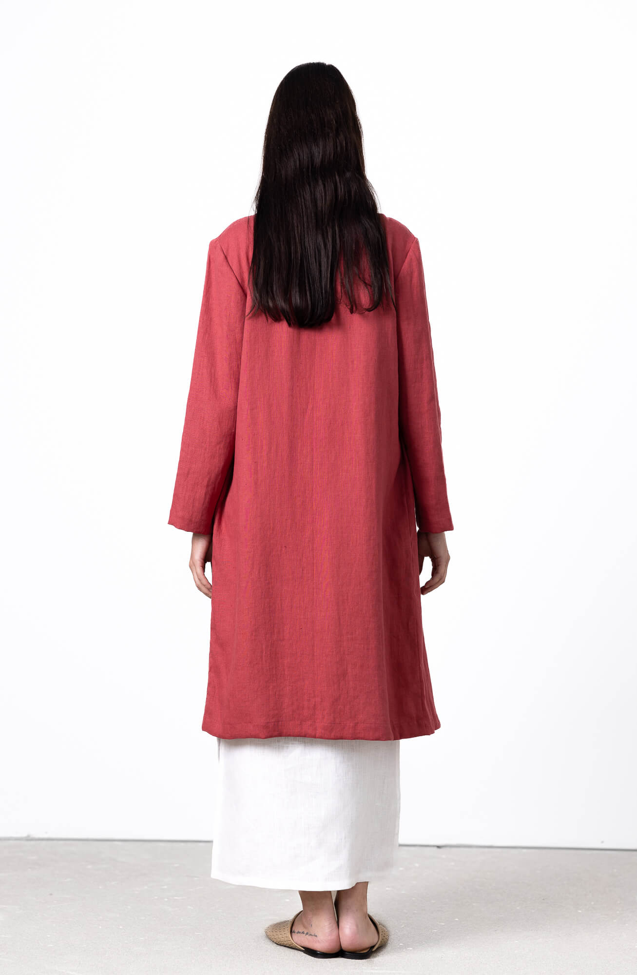 Red Linen Long Coat Women Emma