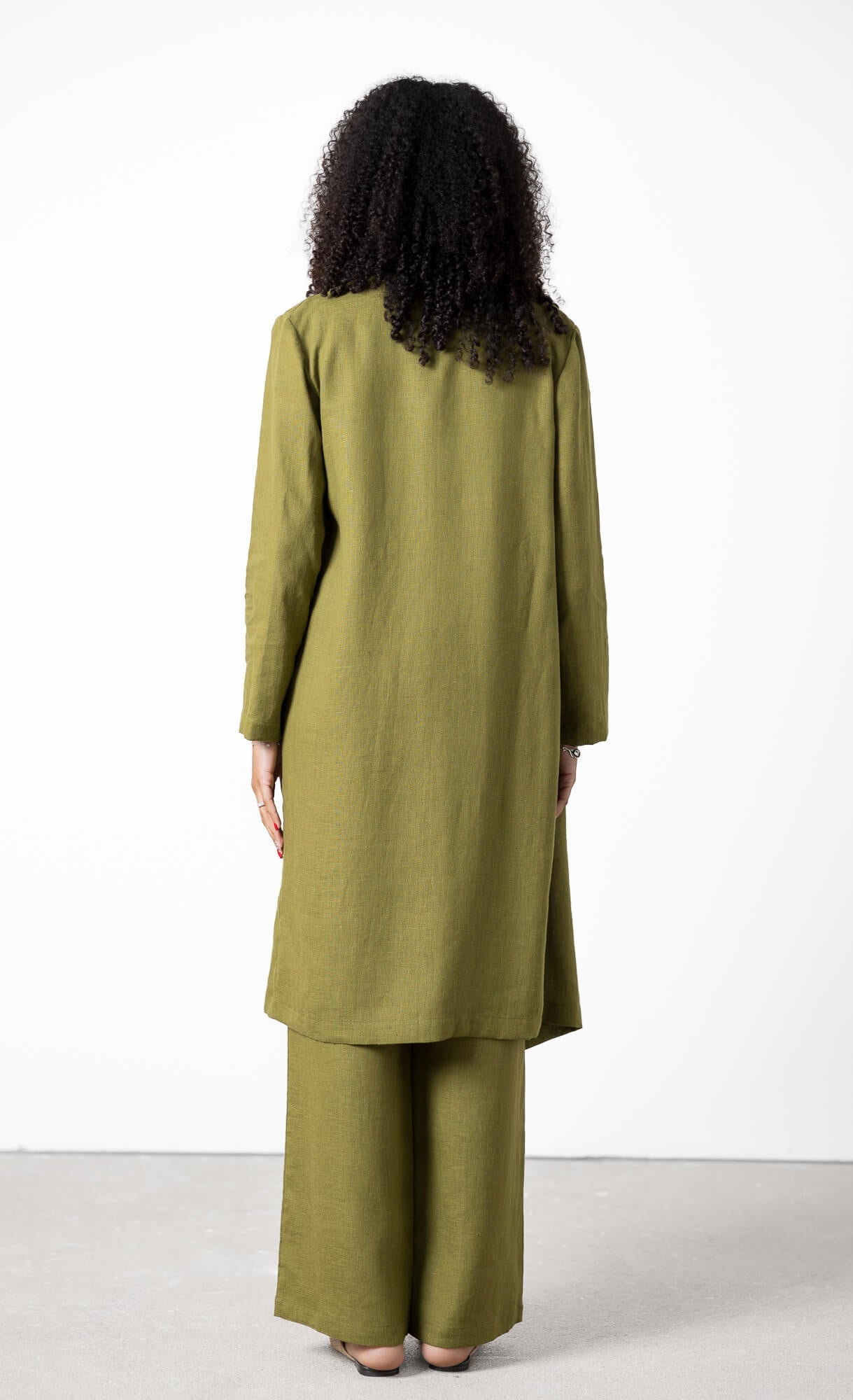 Olive Green Linen Long Cardigan Emma