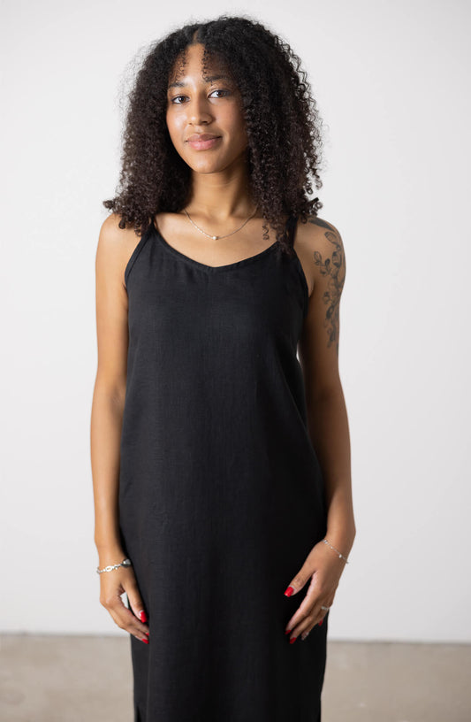 Black Linen Slip Dress Monserrat
