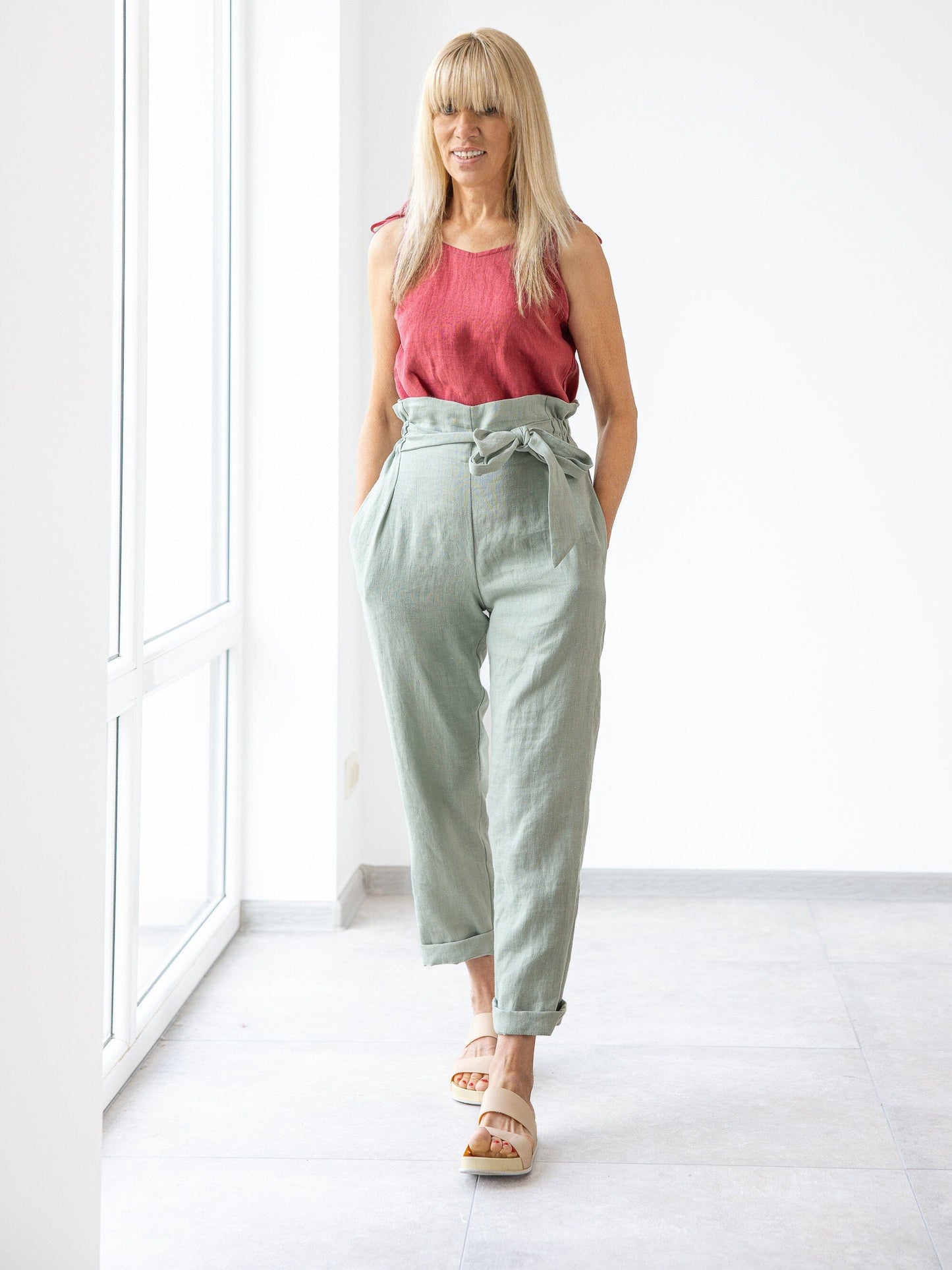 High Waisted Linen Pants Bella