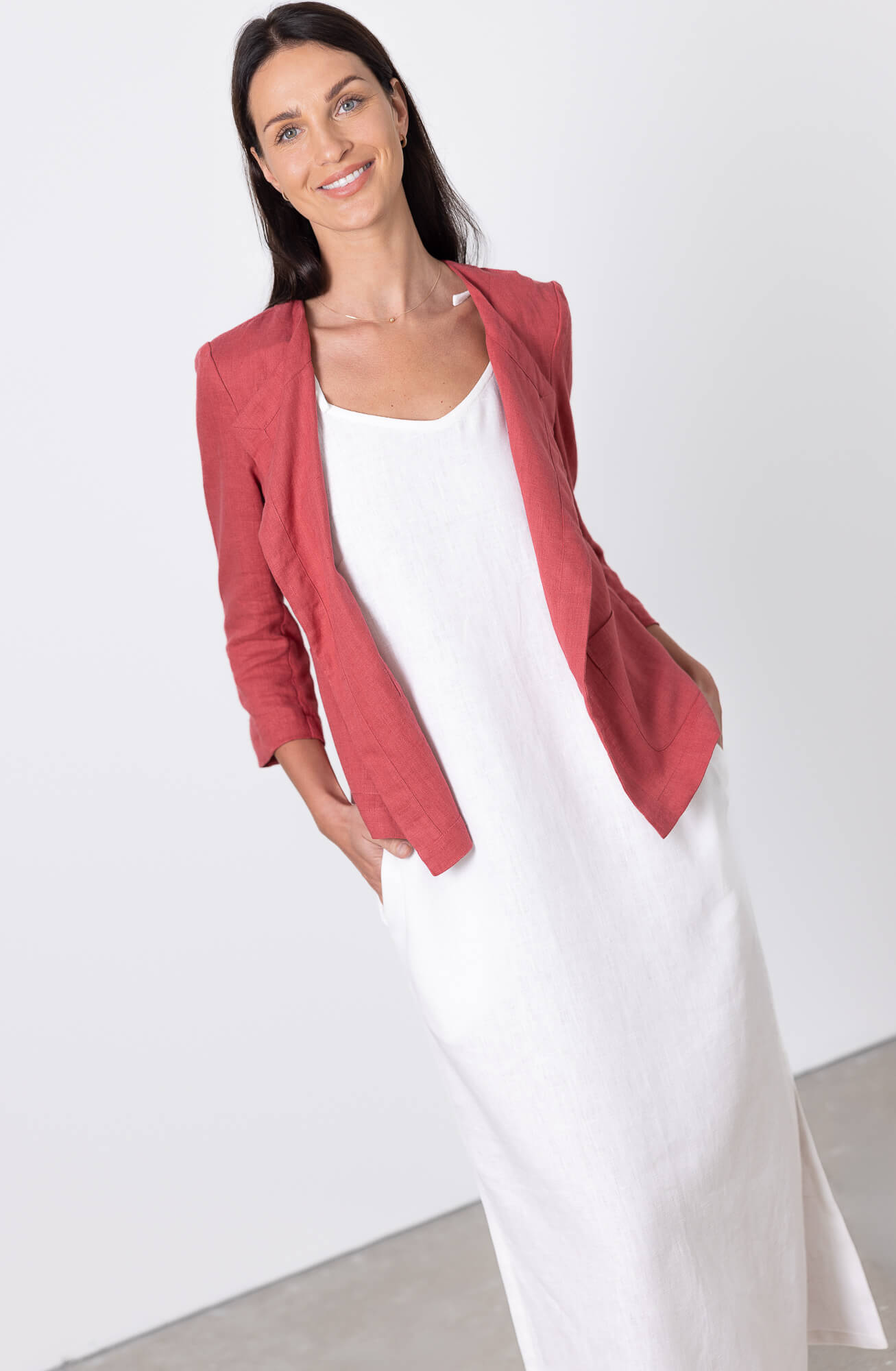 Women's Linen Jacket Chloe – Red Minimalist Linen Blazer