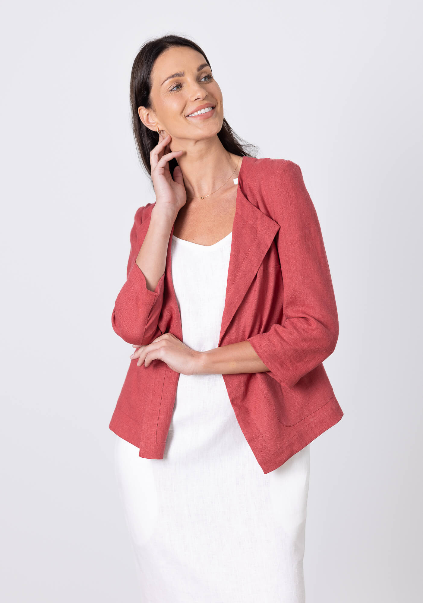 Women's Linen Jacket Chloe – Red Minimalist Linen Blazer